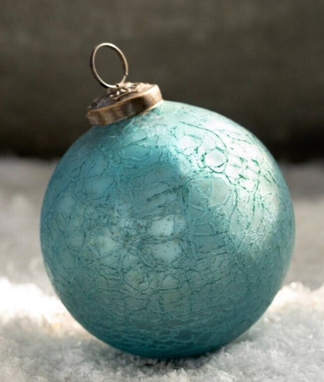 Crackle Icy Frost Glass Ball Ornament, Small