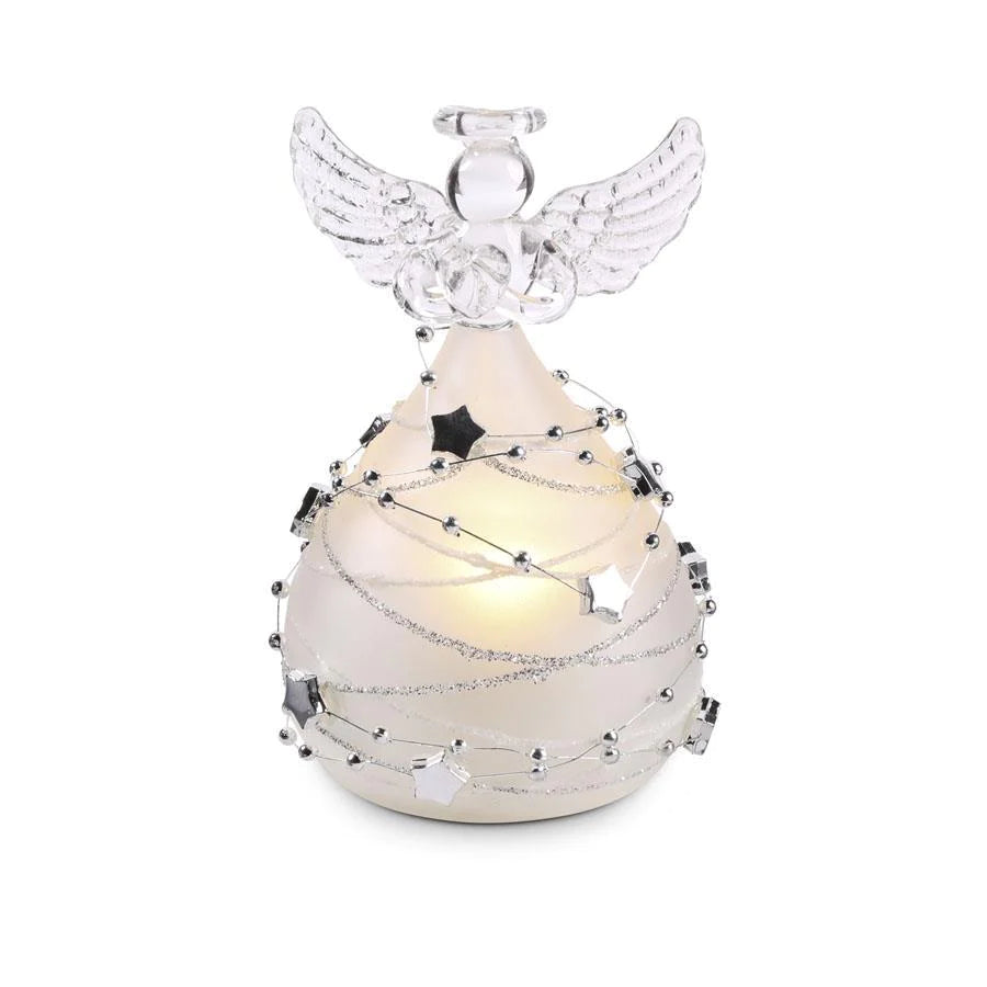 Frosted Glass LED Angel w/Silver Star