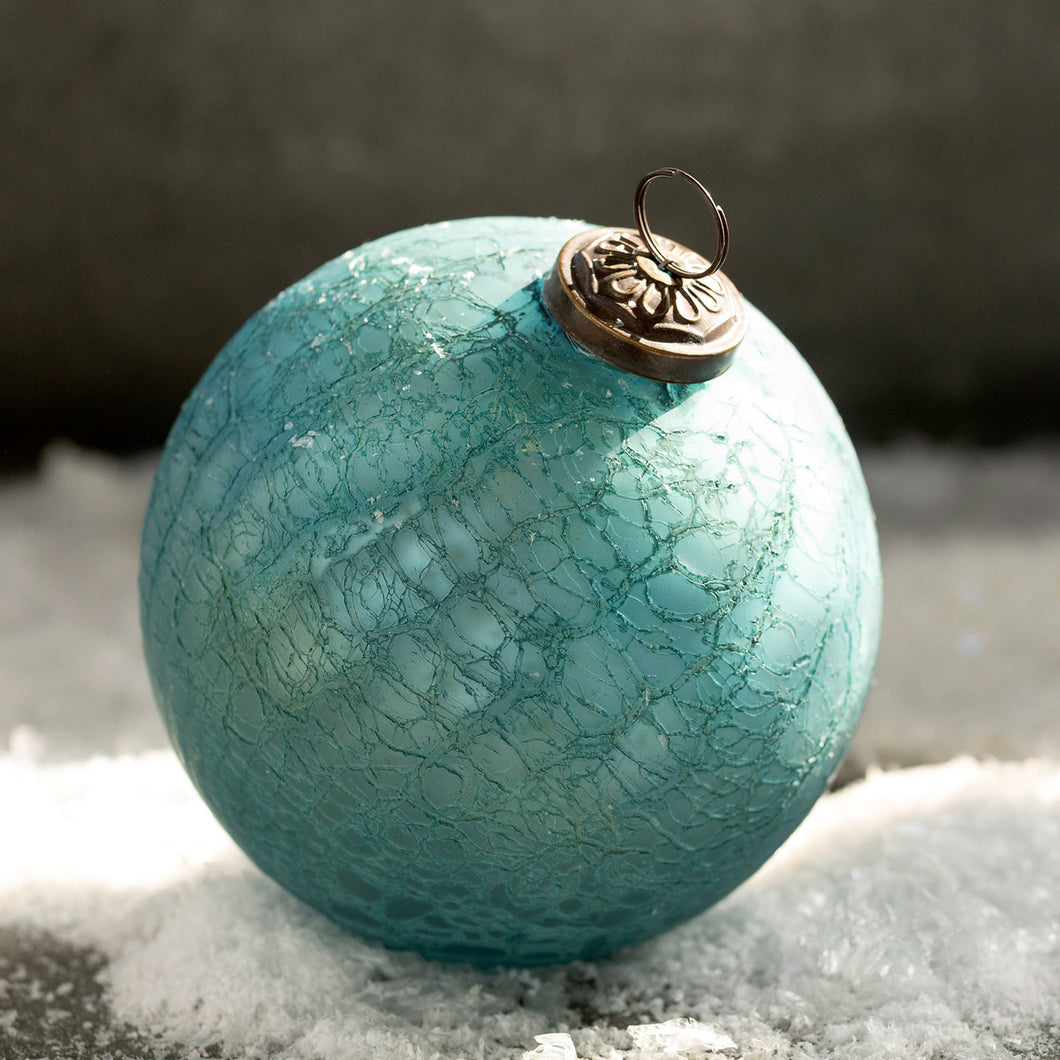 Crackle Icy Frost Glass Ball Ornament, Large